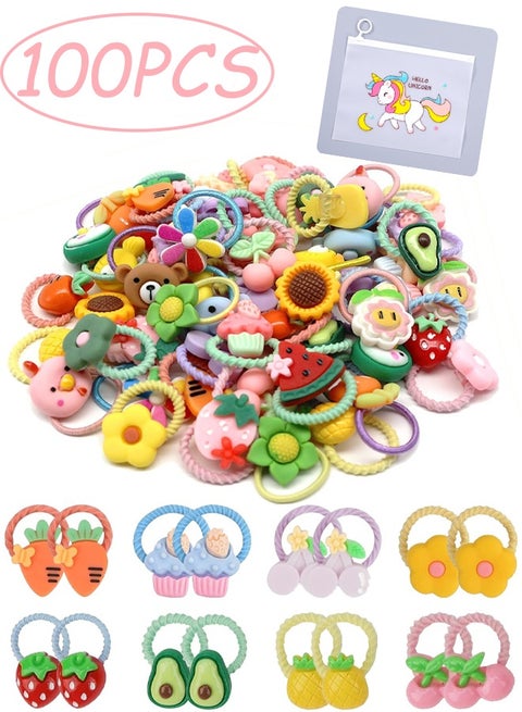 100 Pcs Cute Cartoon Flower Baby Hairbands with Unicorn Storage Bag Soft Elastic Hair Accessories for Toddler Girls No Damage Ponytail Holders Colorful Hair Bands for Daily Wear Celebrations Birthday Parties Gatherings Gifts