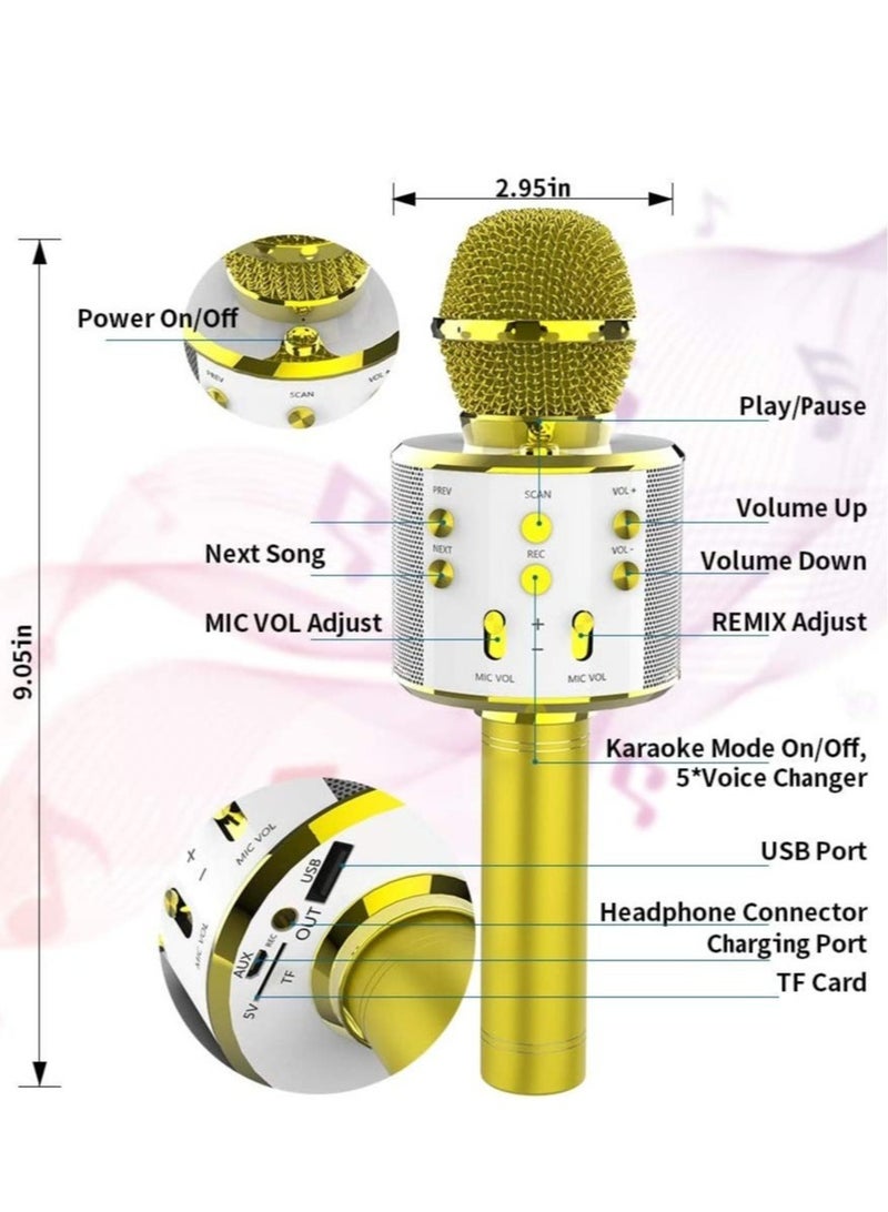 Wireless Bluetooth Karaoke Microphone,Rechargeable Kids Microphone Karaoke Machine,Professional Handheld Karaoke Mic Speaker Home KTV Kids Birthday Party - Best Gifts for Kids Adults (Gold) - Image 3