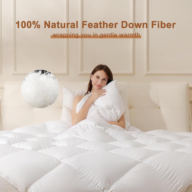 DOWNSTORIA Feather Down Fiber Comforter Oversized King Size, Ultra Soft 100% Cotton Duvet Insert, Luxurious Hotel Collection White Bedding Comforters, All Season Medium Warmth 120 x 98 Inch. - Image 2