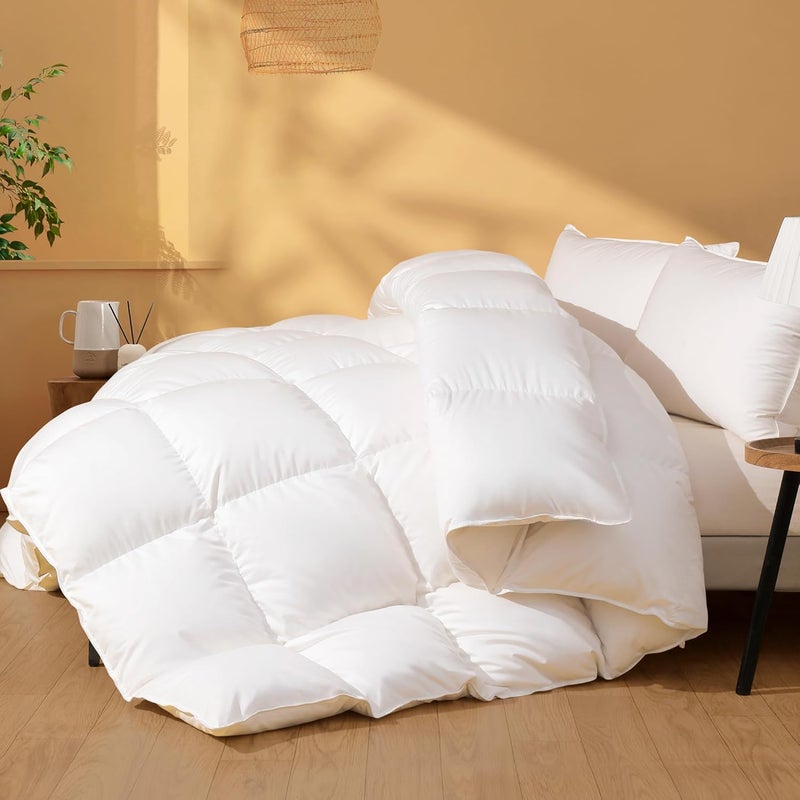 DOWNSTORIA Feather Down Fiber Comforter Oversized King Size, Ultra Soft 100% Cotton Duvet Insert, Luxurious Hotel Collection White Bedding Comforters, All Season Medium Warmth 120 x 98 Inch. - Image 1