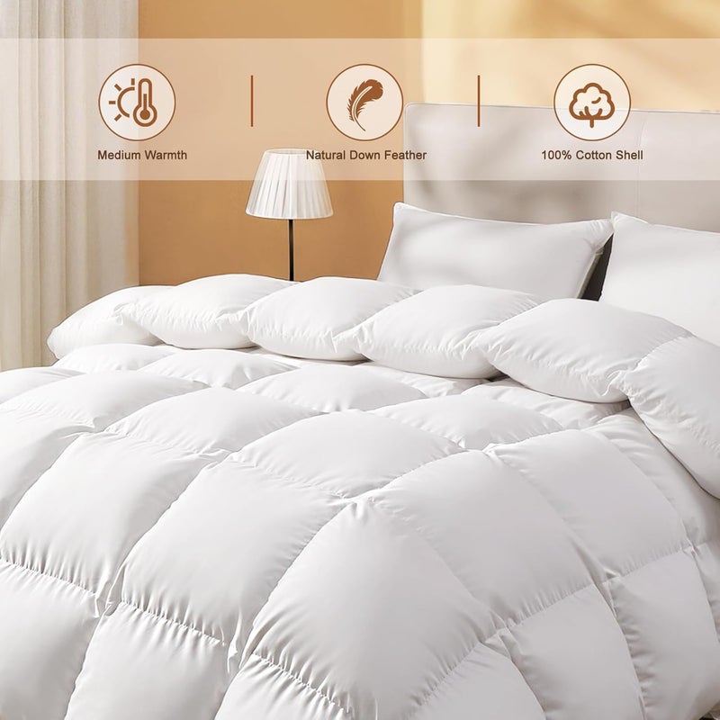 DOWNSTORIA Feather Down Fiber Comforter Oversized King Size, Ultra Soft 100% Cotton Duvet Insert, Luxurious Hotel Collection White Bedding Comforters, All Season Medium Warmth 120 x 98 Inch. - Image 5