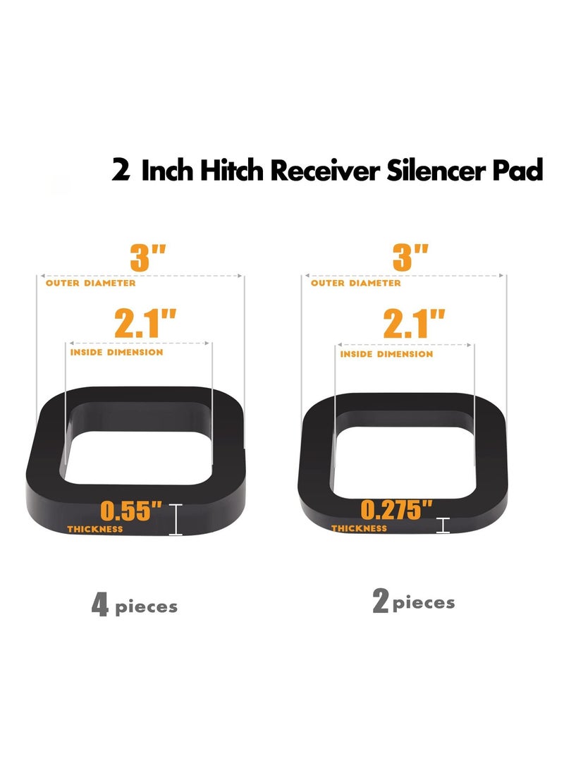 Excefore - 6 Pack 2 Inch Hitch Receiver Silencer Pad,  for Adjustable Ball Mounts, Reduce Rattle, Multiple Size Combination, Compatible with Most 2 Inch Trailer Hitch Receiver - Image 1