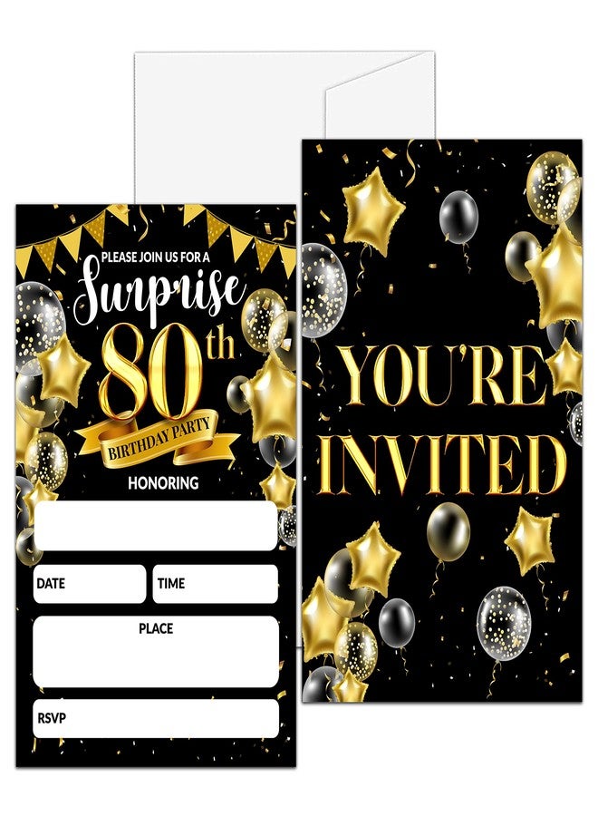 Levitatinyear Surprise 80th Birthday Party Invitation, Black and Gold Fill-In Invites For Adult Woman & Man, 20 Invitations With Envelopes(4" x 6"), Party Favors Decorations And Supplies-06 - Image 1