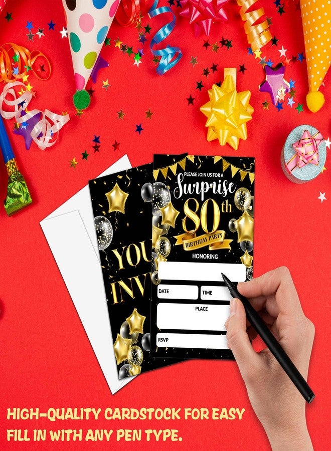 Levitatinyear Surprise 80th Birthday Party Invitation, Black and Gold Fill-In Invites For Adult Woman & Man, 20 Invitations With Envelopes(4" x 6"), Party Favors Decorations And Supplies-06 - Image 5
