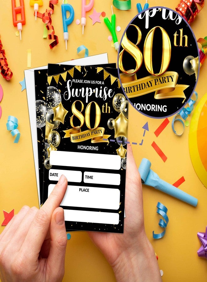 Levitatinyear Surprise 80th Birthday Party Invitation, Black and Gold Fill-In Invites For Adult Woman & Man, 20 Invitations With Envelopes(4" x 6"), Party Favors Decorations And Supplies-06 - Image 3