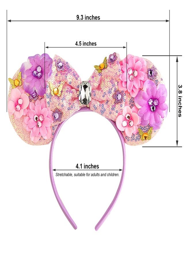 CHuangQi Mouse Ears Headbands with Shiny Bow, Double-sided Sequins Glitter Hair Band for Birthday Party Celebration or Event - Image 3