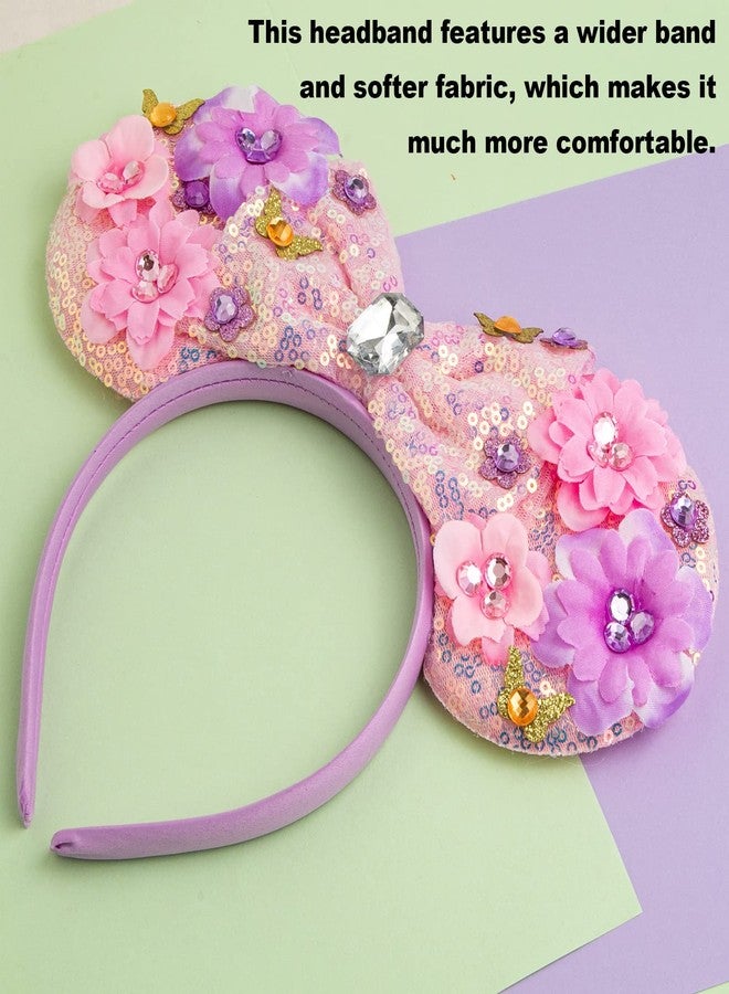 CHuangQi Mouse Ears Headbands with Shiny Bow, Double-sided Sequins Glitter Hair Band for Birthday Party Celebration or Event - Image 4