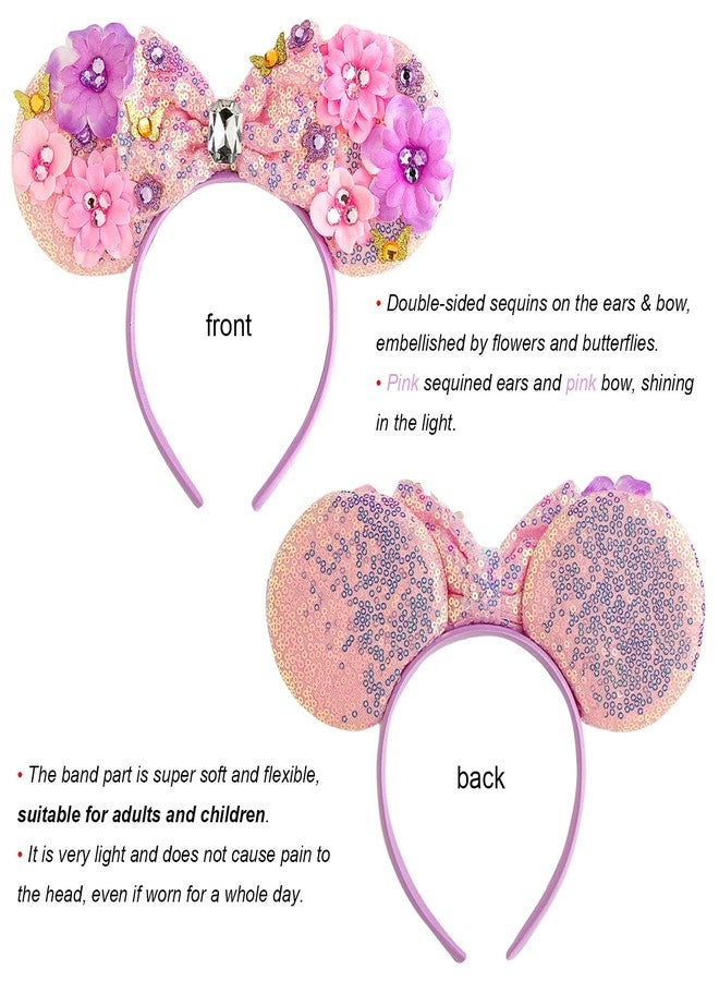 CHuangQi Mouse Ears Headbands with Shiny Bow, Double-sided Sequins Glitter Hair Band for Birthday Party Celebration or Event - Image 2