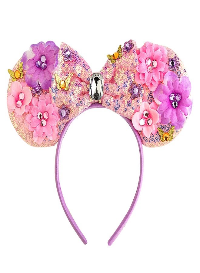 CHuangQi Mouse Ears Headbands with Shiny Bow, Double-sided Sequins Glitter Hair Band for Birthday Party Celebration or Event - Image 1