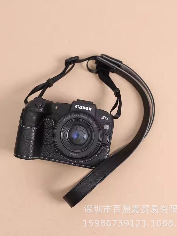 Canon R8 RP Camera Half-Case Cover Black shoulder strap 