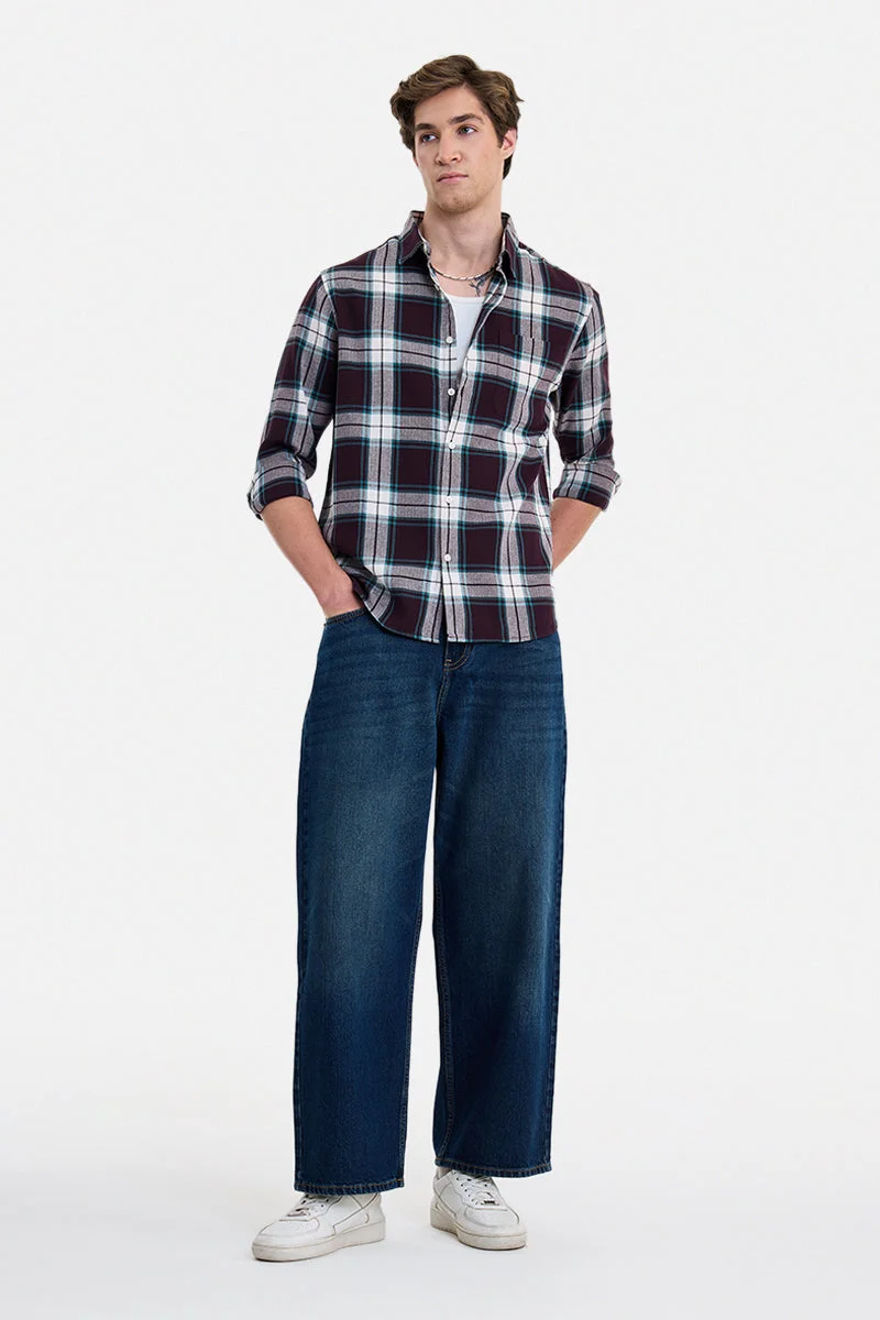 سنيتش Burgundy Checkered Long Sleeve Regular Fit Shirt