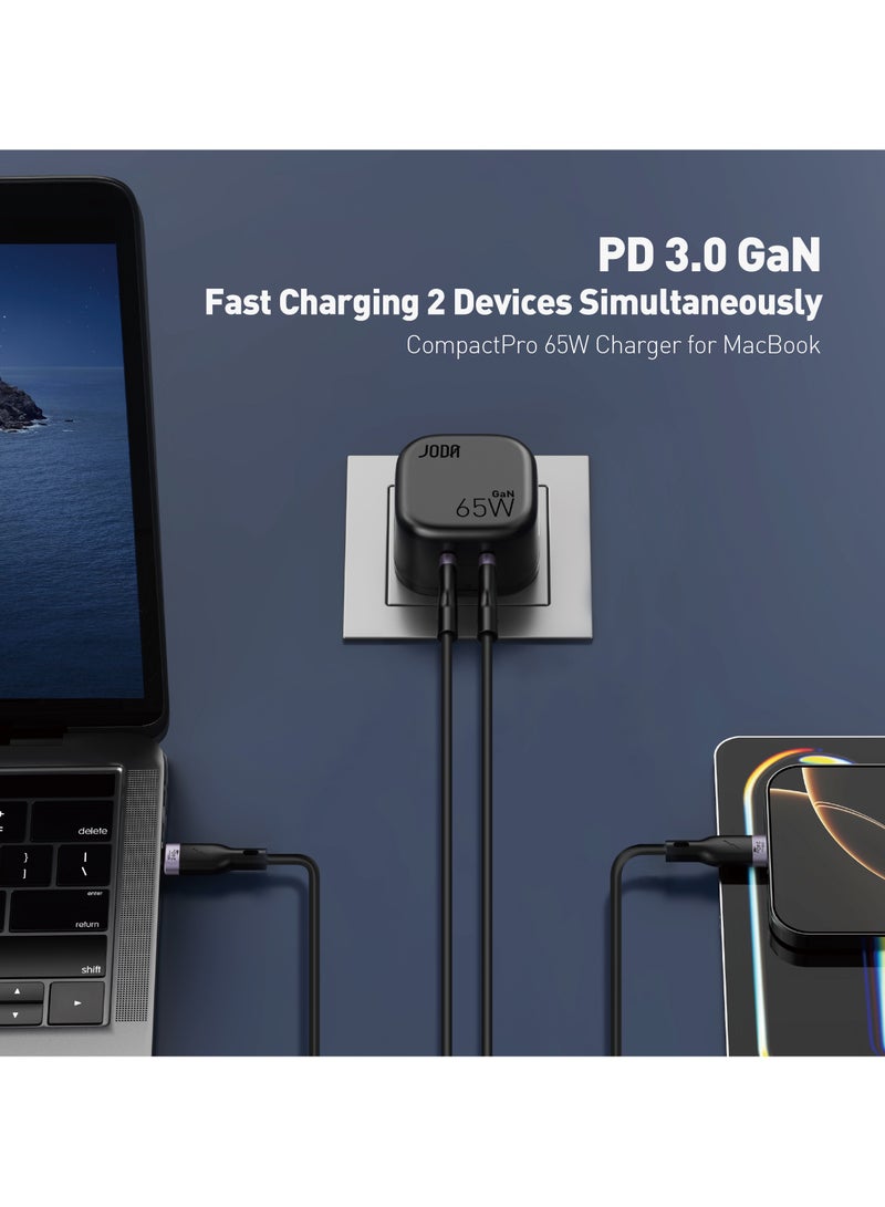 جودا شاحن حائط JODA VoltPod 65 GaN: محول شحن سريع USB-C بقوة 65 واط – صغير الحجم وقوي للغاية لأجهزة MacBook Air/Pro، iPad Pro، iPhone 15/14، Samsung Galaxy، أجهزة الكمبيوتر المحمولة والمزيد - Image 2