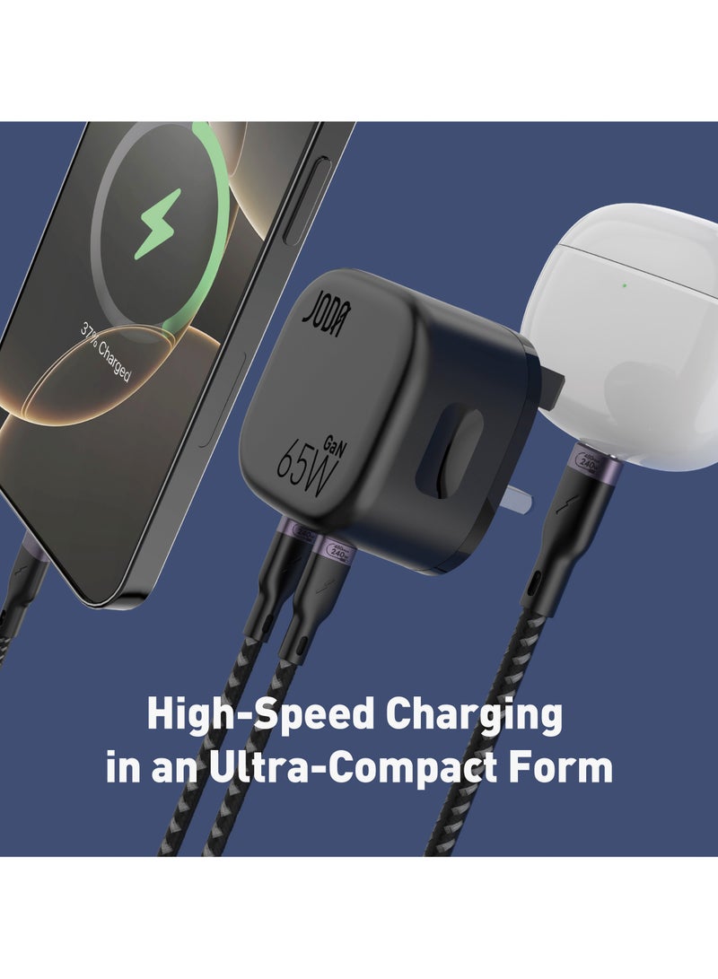 جودا شاحن حائط JODA VoltPod 65 GaN: محول شحن سريع USB-C بقوة 65 واط – صغير الحجم وقوي للغاية لأجهزة MacBook Air/Pro، iPad Pro، iPhone 15/14، Samsung Galaxy، أجهزة الكمبيوتر المحمولة والمزيد - Image 3