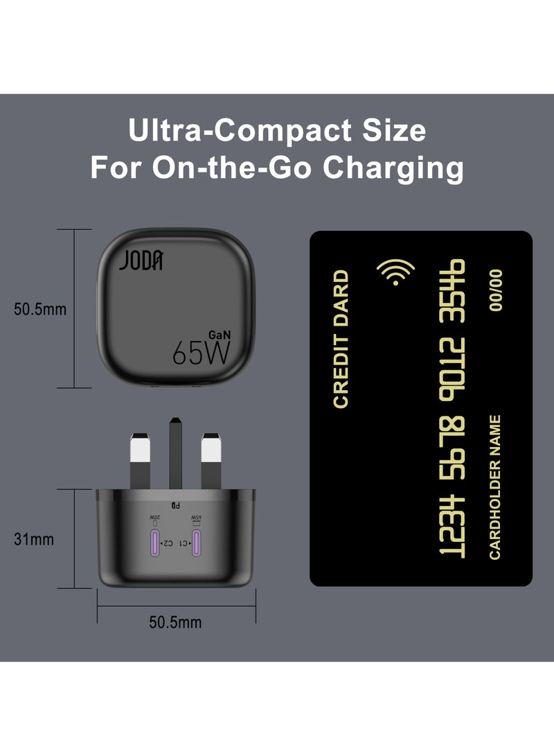 جودا شاحن حائط JODA VoltPod 65 GaN: محول شحن سريع USB-C بقوة 65 واط – صغير الحجم وقوي للغاية لأجهزة MacBook Air/Pro، iPad Pro، iPhone 15/14، Samsung Galaxy، أجهزة الكمبيوتر المحمولة والمزيد - Image 4