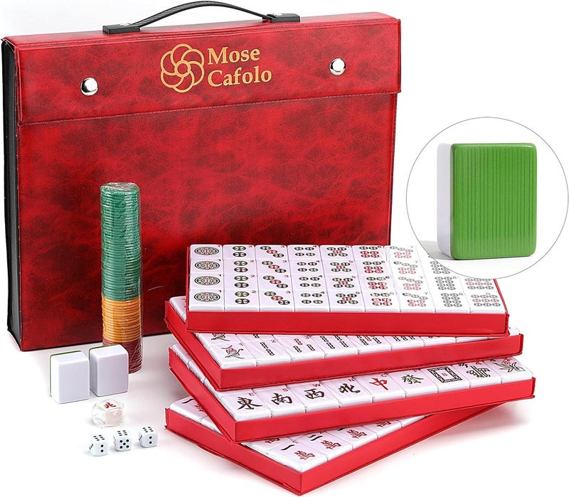 Mose Cafolo Professional Chinese Mahjong Game Set 146 Numbered Large Size Tiles with Carrying Travel Case, Complete Mahjong Tiles Set (Majiang, Mah-Jongg, Ma Jong) - Image 1