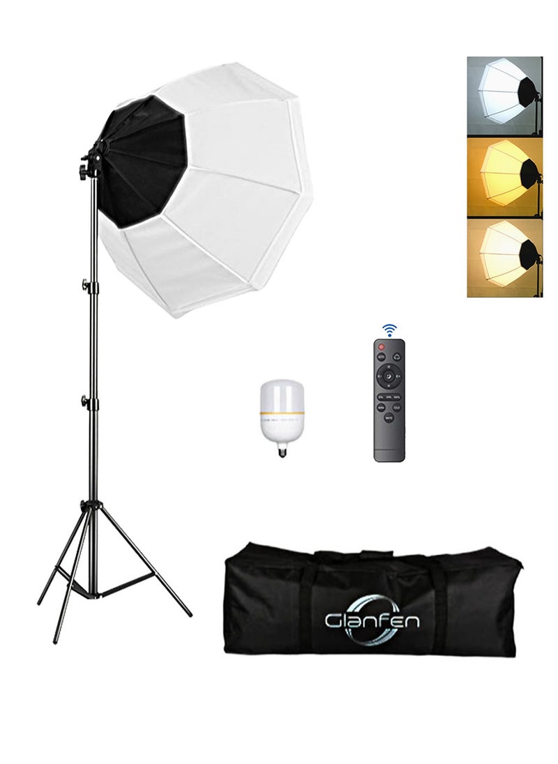 Glanfen - Photography Softbox Lighting Kit with 200W LED 3 Colors Bulb Umbrellas Softbox and Carry Bag for Portrait Product Shooting - Image 1