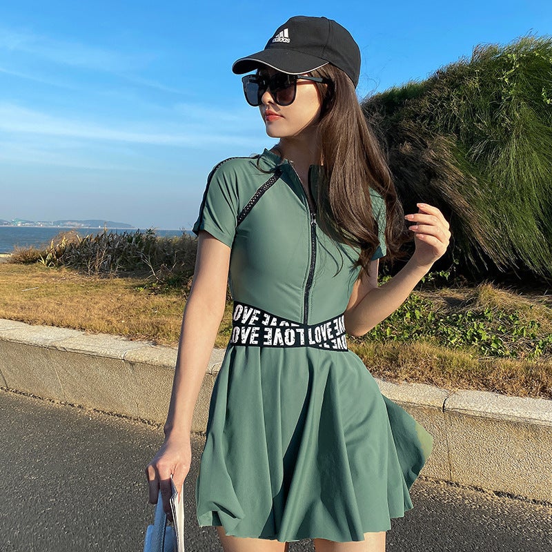 Swimsuit Women'S Two-Piece Conservative Plus Size Spring Skirt Belly Covering Slimming Fashion Sports Girl Student Meat Covering Swimming Suit - Image 4
