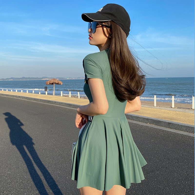 Swimsuit Women'S Two-Piece Conservative Plus Size Spring Skirt Belly Covering Slimming Fashion Sports Girl Student Meat Covering Swimming Suit - Image 5