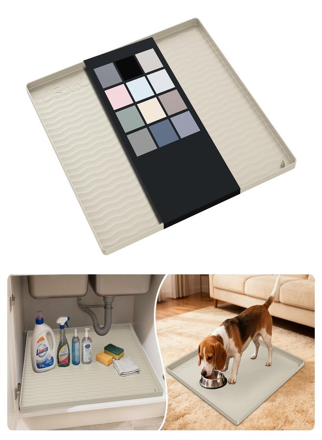 URMONA Waterproof Silicone Under Sink Mat Shelf Liner for Kitchen and Bathroom, Cabinet and Counter Protector, Storage & Organizers, Litter Mat(Cream,55 W x 55 L cm) - Image 1