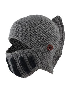 Roman Knight Helmet Winter Warm Hat, Visor Crochet Knit Beanie Hat Mask Set Handmade Earflap Ski Knitted for Adult Kids