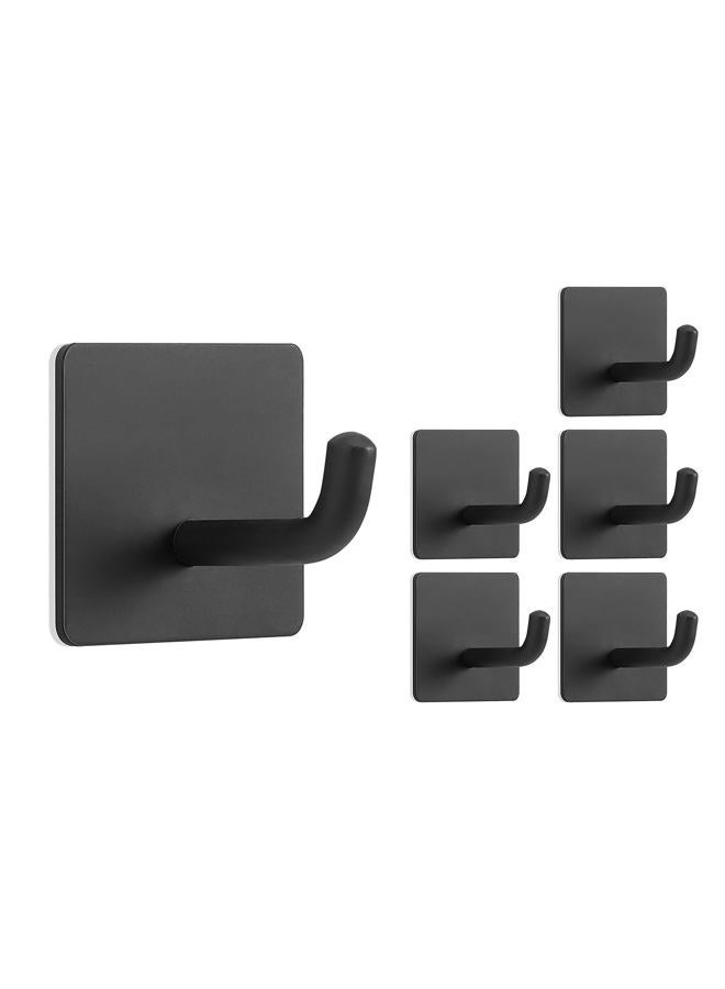 Livabber Adhesive Towel Hooks, 304 Stainless Steel Self Sticky Wall Hooks Waterproof Shower Hooks for Robe/Clothes, No Drilling Towel Hangers for Bathroom Kitchen Bedroom (Black, 6 Packs) - Image 1