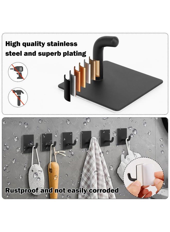 Livabber Adhesive Towel Hooks, 304 Stainless Steel Self Sticky Wall Hooks Waterproof Shower Hooks for Robe/Clothes, No Drilling Towel Hangers for Bathroom Kitchen Bedroom (Black, 6 Packs) - Image 3
