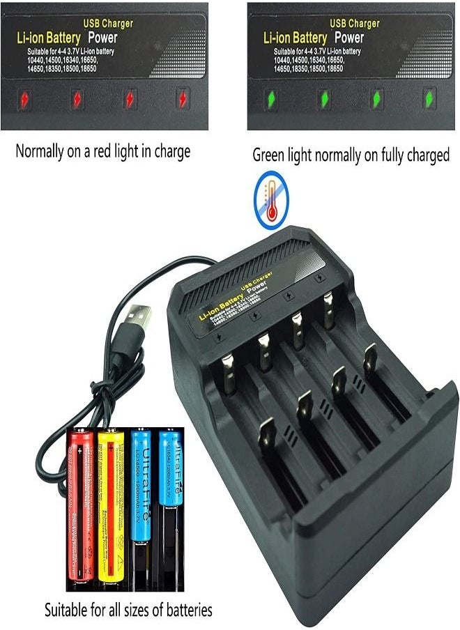 Generic - 18650 Battery Charger 4 Bay Fast Charge, for 3.7V Li-ion TR IMR 10440 14500 16650 14650 18350 18500 16340(RCR123) Batteries, USB Intelligent Universal Rechargeable Battery Charger - Image 1