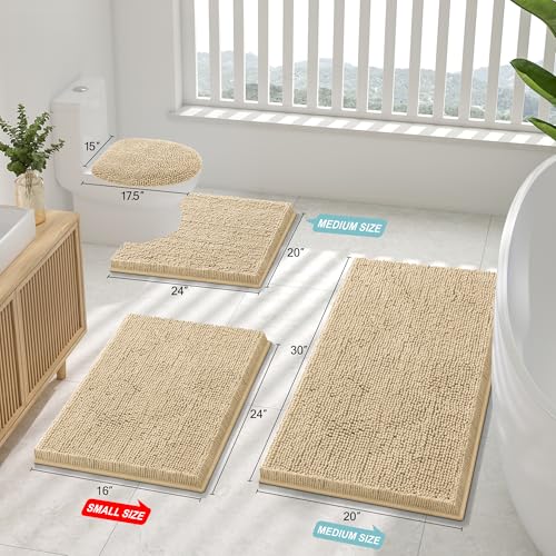 Smiry Luxury Chenille Bathroom Rugs 24x16, Extra Soft and Absorbent Shaggy Bath Mat, Machine Washable, Non-Slip Plush Carpet Runner for Tub, Shower, and Floor, Home Decor Accessories, Beige - Image 2