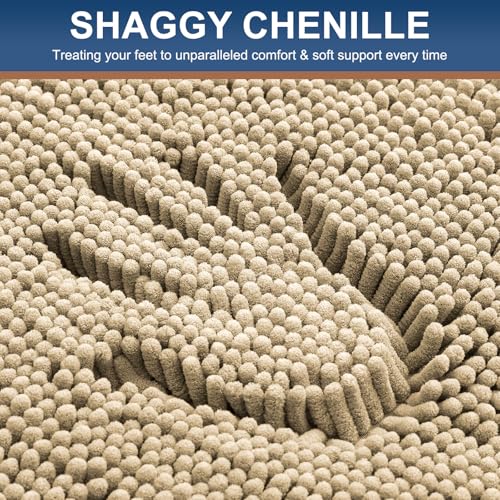 Smiry Luxury Chenille Bathroom Rugs 24x16, Extra Soft and Absorbent Shaggy Bath Mat, Machine Washable, Non-Slip Plush Carpet Runner for Tub, Shower, and Floor, Home Decor Accessories, Beige - Image 3