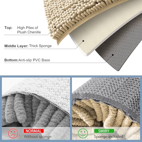 Smiry Luxury Chenille Bathroom Rugs 24x16, Extra Soft and Absorbent Shaggy Bath Mat, Machine Washable, Non-Slip Plush Carpet Runner for Tub, Shower, and Floor, Home Decor Accessories, Beige - Image 5