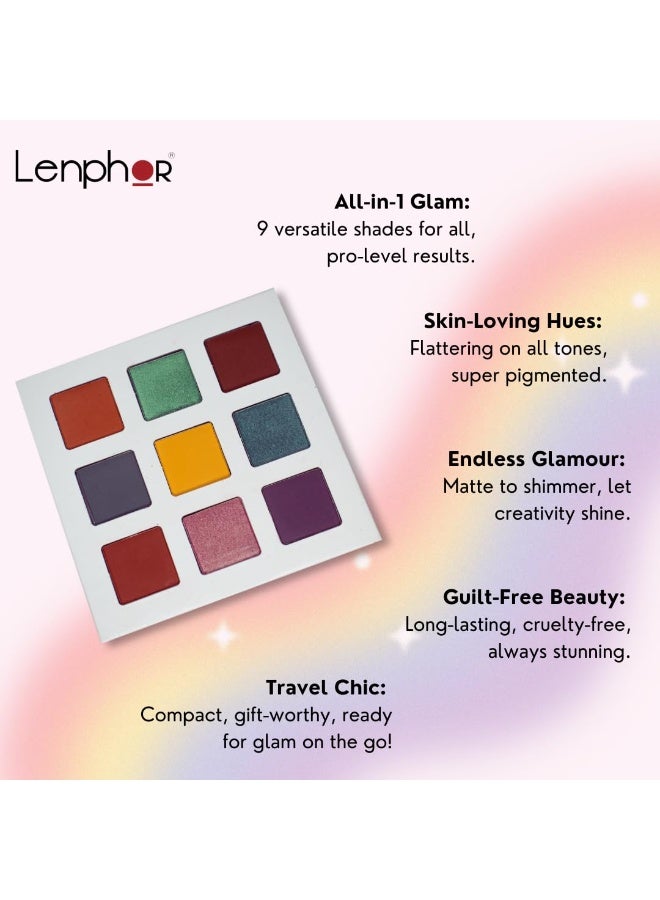Lenphor Eye Shadow 9 in 1 Palette - Picnic Spot Matte Shimmer Glitter Pressed | All Highly Pigmented Blending Powder with Gorgeous Pearls 10.8 gm - Image 2