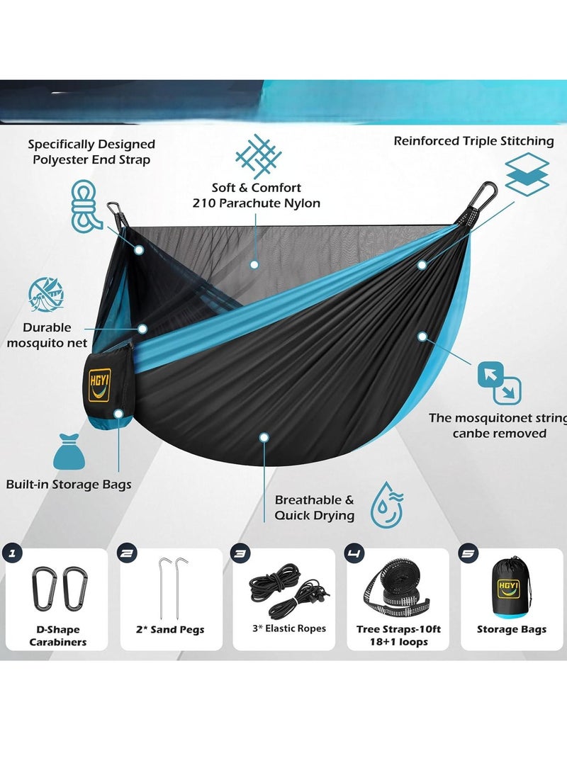 Generic Camping hammock mosquito net, portable hammock with tree ties, travel camping hammock tent, indoor and outdoor hiking camping accessories, trunk, backyard, beach - Image 2