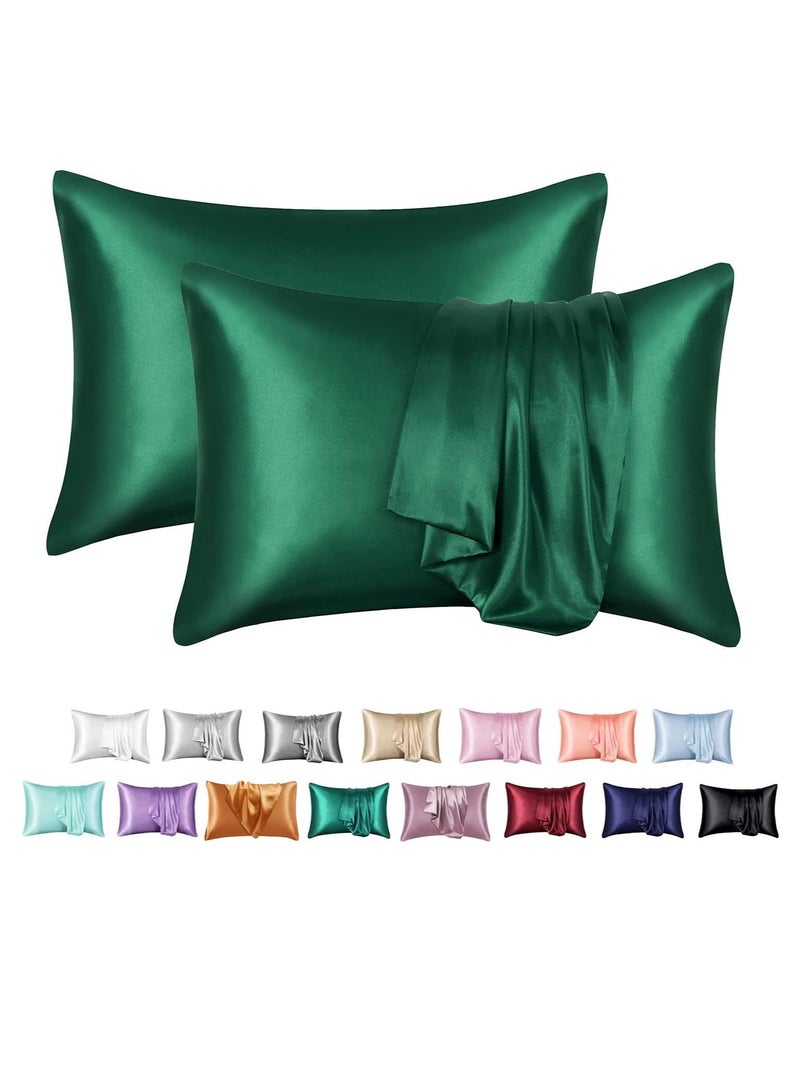 SMILEE 100% Pure Mulberry Queen Pillowcase 2-Piece （Dark Green） - Image 1