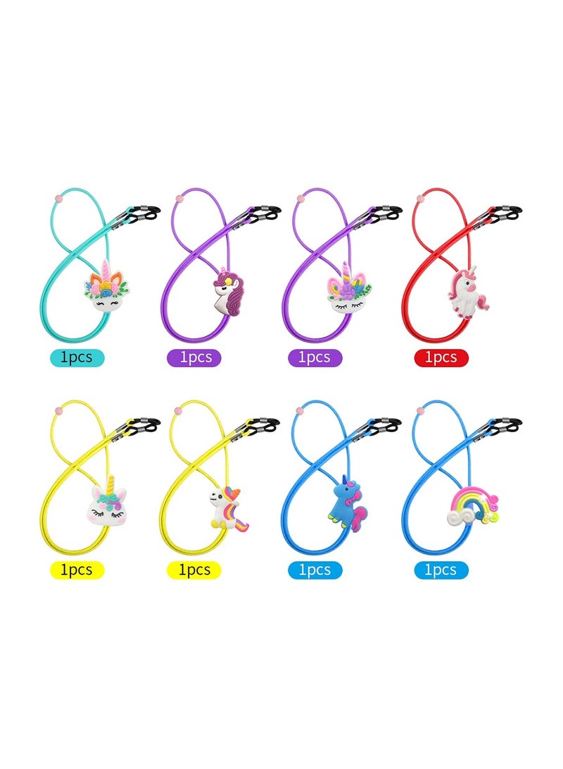 دوغي 8pcs نظارات الأطفال الفرقة يونيكورن قوس قزح منظم مرونة الفرقة النظارات ، ومناسبة للفتيات والفتيان - Image 4