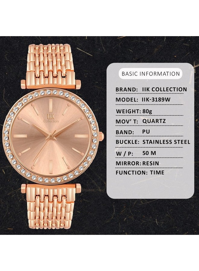 اي اي كيه كوليكشن مجموعة IIK ساعات نسائية بمينا دائري مرصع بالألماس ساعات نسائية بحركة كوارتز تناظرية ساعة نسائية من الفولاذ المقاوم للصدأ بسلسلة قابلة للتعديل ومشبك قفل مزدوج ساعات أمان للفتيات. - Image 4