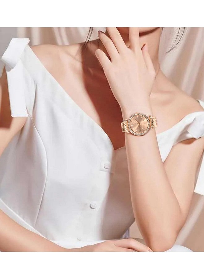 اي اي كيه كوليكشن مجموعة IIK ساعات نسائية بمينا دائري مرصع بالألماس ساعات نسائية بحركة كوارتز تناظرية ساعة نسائية من الفولاذ المقاوم للصدأ بسلسلة قابلة للتعديل ومشبك قفل مزدوج ساعات أمان للفتيات. - Image 3