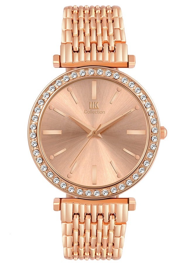 اي اي كيه كوليكشن مجموعة IIK ساعات نسائية بمينا دائري مرصع بالألماس ساعات نسائية بحركة كوارتز تناظرية ساعة نسائية من الفولاذ المقاوم للصدأ بسلسلة قابلة للتعديل ومشبك قفل مزدوج ساعات أمان للفتيات. - Image 1