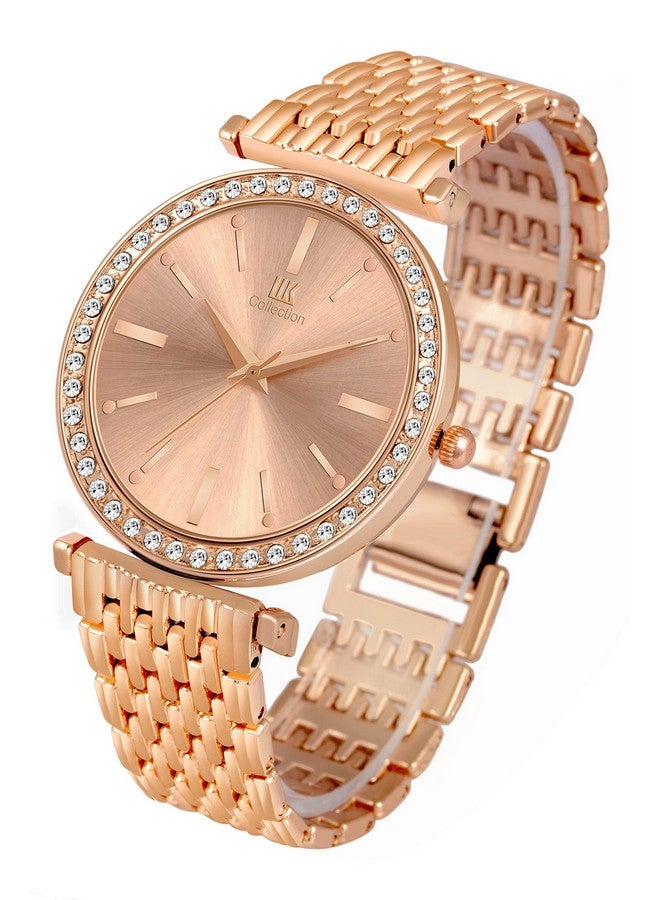 اي اي كيه كوليكشن مجموعة IIK ساعات نسائية بمينا دائري مرصع بالألماس ساعات نسائية بحركة كوارتز تناظرية ساعة نسائية من الفولاذ المقاوم للصدأ بسلسلة قابلة للتعديل ومشبك قفل مزدوج ساعات أمان للفتيات. - Image 5