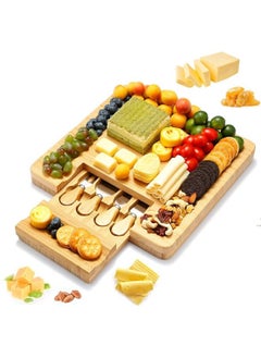 Arabest Bamboo Cheese Board and Knife Set with Slide-Out Drawer  - Image 1