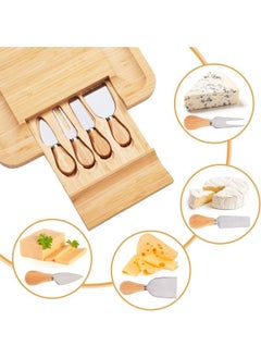Arabest Bamboo Cheese Board and Knife Set with Slide-Out Drawer  - Image 3