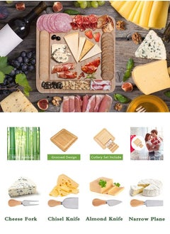 Arabest Bamboo Cheese Board and Knife Set with Slide-Out Drawer  - Image 2