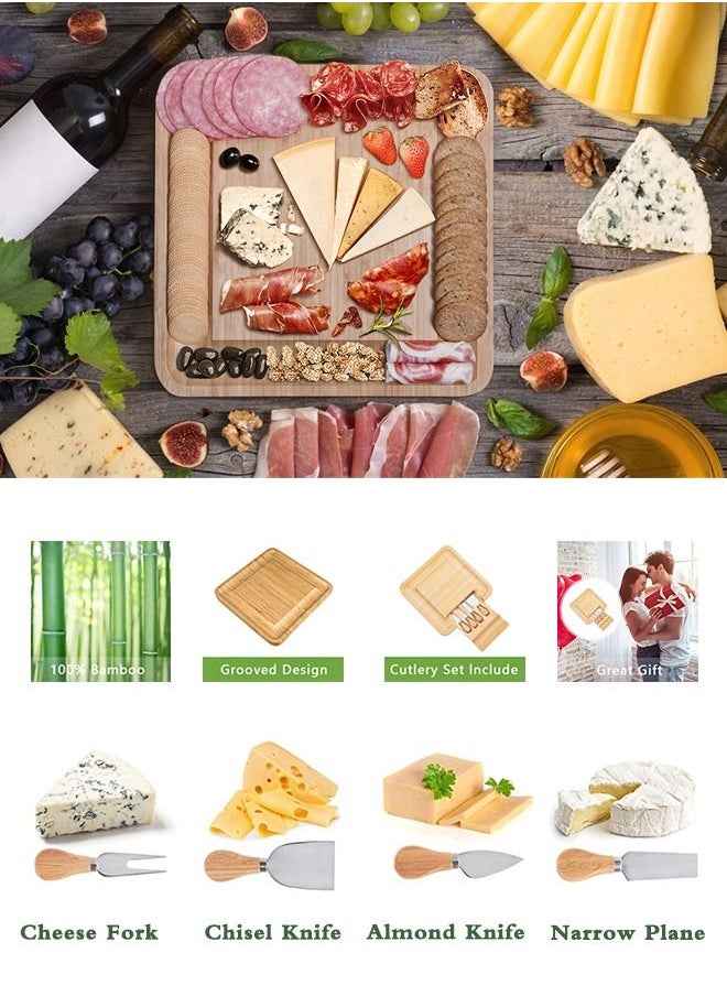 Arabest Bamboo Cheese Board and Knife Set with Slide-Out Drawer  - Image 2