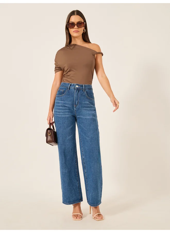 Styli Styli Asymmetric Neck One Shoulder Bodysuit with Gathered Detail