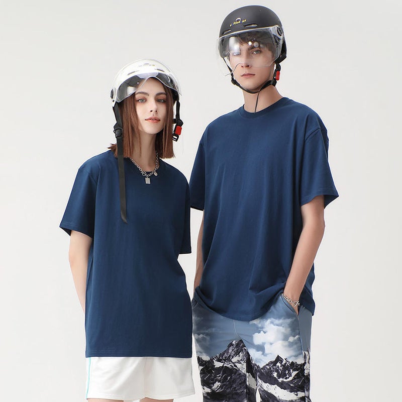 Solid Color Loose Short-Sleeve T-Shirt Promotional Shirt With Logo Printed Round Neck Work Uniform Cultural Shirt Class Uniform Embroidered Versatile Summer - Image 3