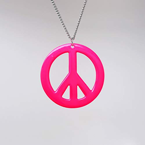 Real Metal Hot Pink Hippie Peace Sign Pendant Necklace Enamel on Pewter Cosplay Jewelry - Image 5