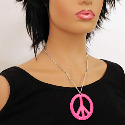 Real Metal Hot Pink Hippie Peace Sign Pendant Necklace Enamel on Pewter Cosplay Jewelry - Image 2