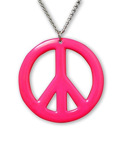 Real Metal Hot Pink Hippie Peace Sign Pendant Necklace Enamel on Pewter Cosplay Jewelry - Image 1