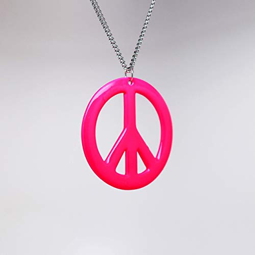 Real Metal Hot Pink Hippie Peace Sign Pendant Necklace Enamel on Pewter Cosplay Jewelry - Image 4
