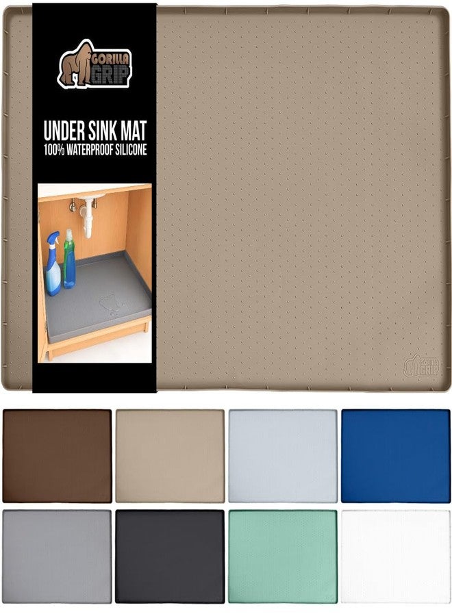 GORILLA GRIP Waterproof Silicone Under Sink Mat with Raised Lip for Kitchen and Bathroom, Cabinet Shelf Liner Stay in Place Mats Dishwasher Safe Drawer Liner, Organizer Tray, 15 x 22 in, Beige - Image 1