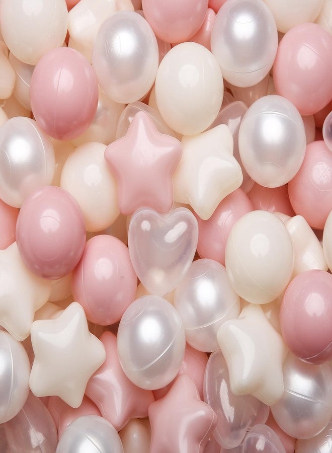 TRENDPLAYBall Pit Balls Star and Heart Shapes for Toddlers - 100 Count Plastic Balls for Ball Pit Fun and Play, Pink+ Beige+ Pearl White - Image 1